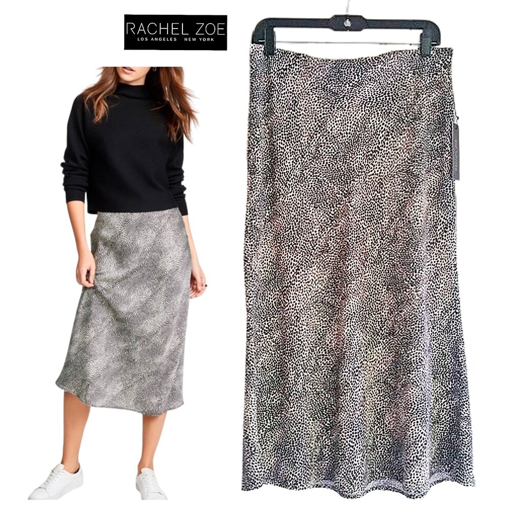 RACHEL ZOE NEW Boho CHEETAH Spotted A-Line Flare Midi Skirt 10 (Fits Size 14)